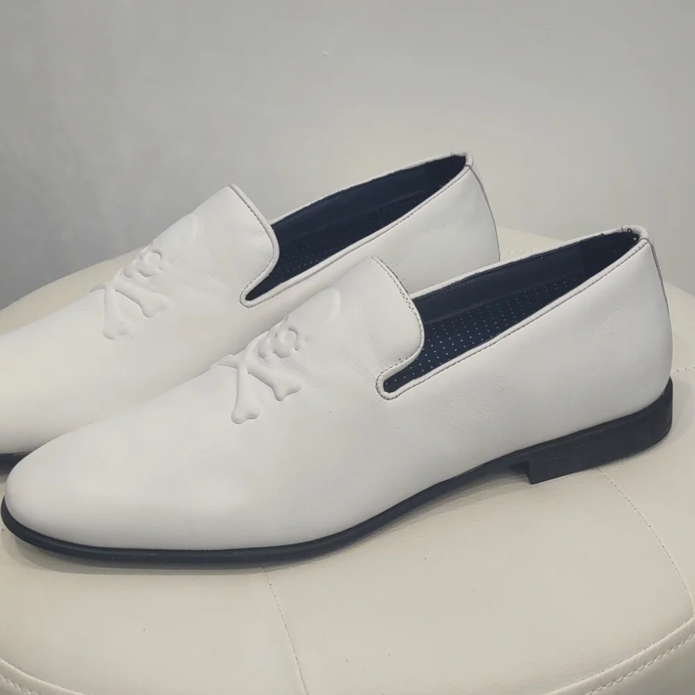 Section X white leather skull crossbone men's dress loafer shoes saint Slip On - Picture 3 of 8